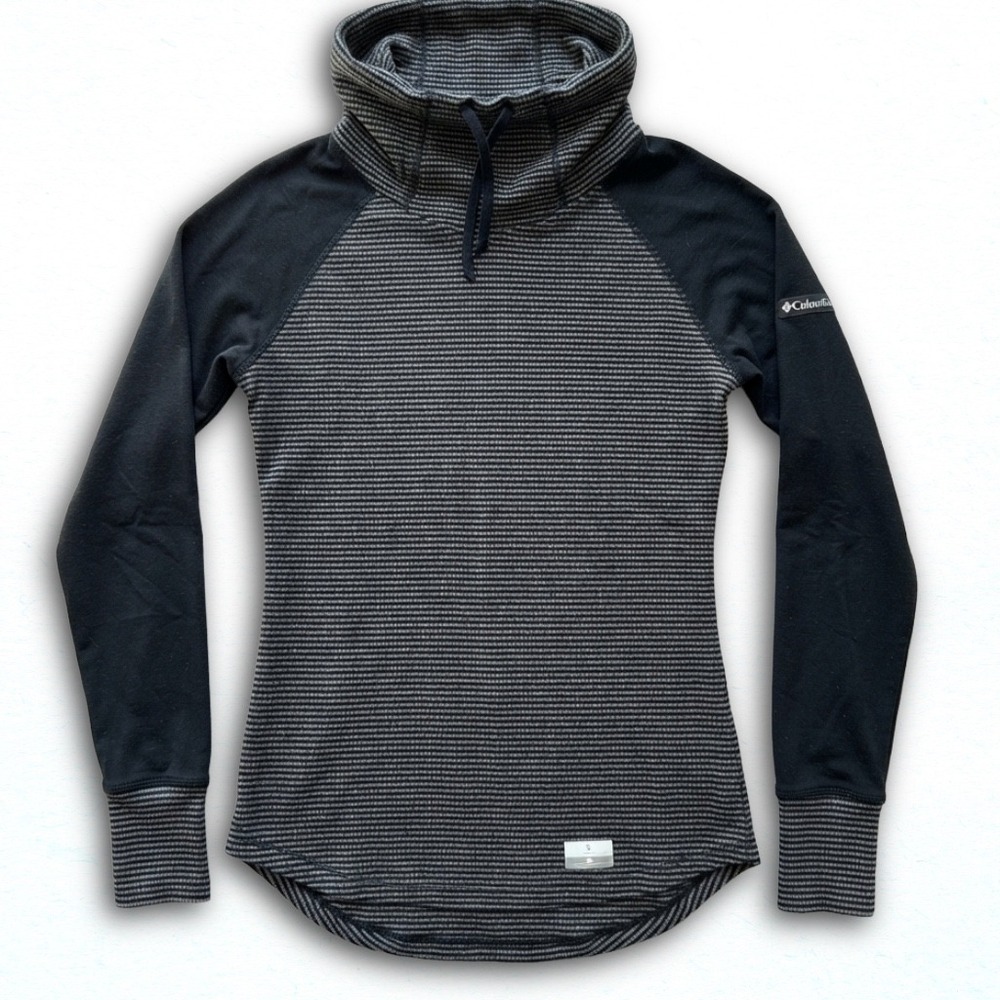 Columbia Women Small Grey Black Striped Funnel Neck Pullover Long Sleeve Top